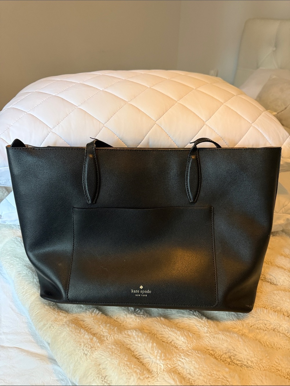 KATE SPADE Black Leather Tote with Front Pocket🖤